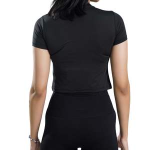 Women Slim Fit Crop Top Short Sleeve Crew Neck T Shirt Stretch Gym Fitness <b>Running</b> Yoga Top Tight Activewear Stylish Sports Tee - Product Image 2