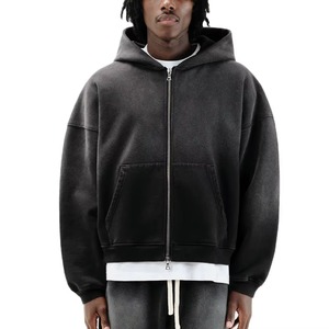Sudadera con Capucha para Hombre, Color Gris Jaspeado, con Cierre, Lavado Ácido, 100% Algodón, Felpa Francesa, Corte Holgado, Informal, para Otoño - Product Image 3