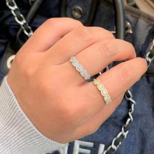 Bagues de mariage demi-éternité en or massif 14K, serties halo de diamants de laboratoire ronds, solitaires spectaculaires, bijoux uniques, prix d'usine B2B - Product Image 2
