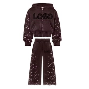 Mens <b>Zip</b> Up Hoodie Tracksuit Full Zipper Hooded Jacket and <b>Joggers</b> Set Metal <b>Zip</b> <b>Pockets</b> Cotton Fleece Sweatsuit Custom OEM - Product Image 2