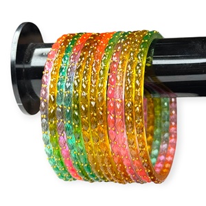 Elegant Trendy Multi Color Kashmiri Raindrop <b>Glass</b> <b>Bangles</b> Crystal Pattern Gold Accents Lightweight Wedding at Wholesale Price - Product Image 1