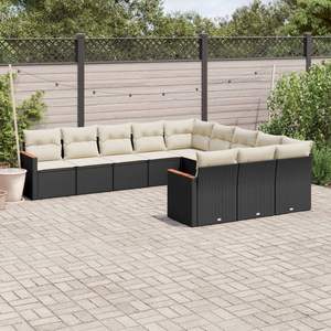 Ensemble de canapés de jardin noir et crème avec coussins, mobilier d'extérieur résistant aux UV, rotin PE imperméable, design contemporain - Product Image 1