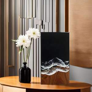 Boîte à bijoux moderne de luxe en résine noire, motif vague océanique, pour salon - Product Image 1