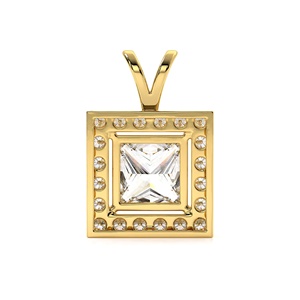 Pendentif halo en diamant taille princesse cultivé en laboratoire, 1 carat, certifié IGI D VVS2, or jaune 10K, collier de luxe pour cadeau et soirée - Product Image 3