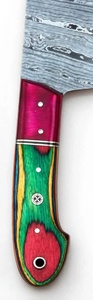 Couteau de cuisine artisanal en acier Damas torsadé, manche en bois Pakka multicolore, hachoir à légumes - Product Image 4