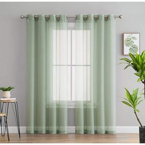 Set di 2 Pannelli per Tende a Voile Semi-Trasparenti con Occhielli, 137 cm L x 213 cm L, Verde Salvia, per Camera da Letto e Soggiorno - Product Image 6