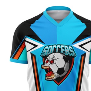Maillot de football bleu et orange pour homme, col en V, sans manches, imprimé par sublimation, respirant, en polyester, coupe classique, vêtements de sport pour adulte - Product Image 6
