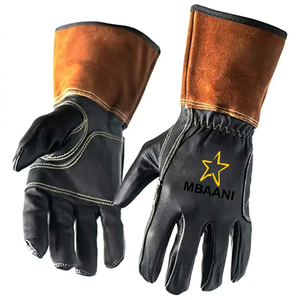 Gants de soudage en cuir jaune MBAANI avec doublure en laine, manchette longue, résistants à la chaleur, protection contre les éclaboussures de métal fondu, pouce entièrement protégé - Product Image 5