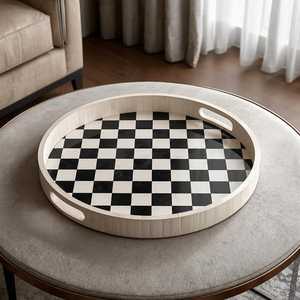 Artisan Bone Inlay Round Decorative Vanity Storage <b>Tray</b> with Handcrafted Mosaic Detailing for <b>Perfume</b> Bottles, Candles & Luxury - Product Image 1