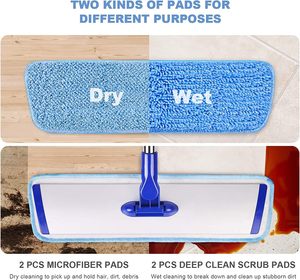 Serpillère plate en microfibre professionnelle de haute qualité, manche en acier inoxydable, 4 tampons réutilisables et lavables, essorage automatique, multifonctionnelle - Product Image 5