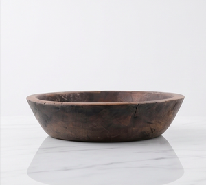Bol de service en bois sculpté artisanal Wabi-Sabi, rond, rustique, naturel, pour soupe, fruits, usage domestique et service. - Product Image 3