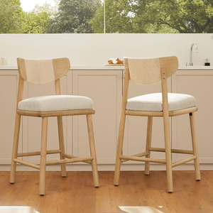 Ensemble de 2 tabourets de bar scandinaves en bois avec sièges rembourrés en tissu, chaises de bar hauteur comptoir, design moderne pour la cuisine et la maison - Product Image 1