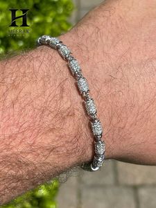 Bracelet de luxe pour homme en or blanc 14 carats, chaîne à maillons cylindriques entièrement pavée, diamants de laboratoire, style hip-hop, bracelet statement - Product Image 3