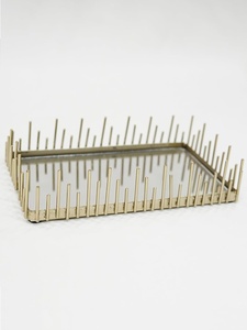Rectangular Gold Plated <b>Mirror</b> Storage <b>Tray</b> Bohemian Design for Table Organization - Product Image 2