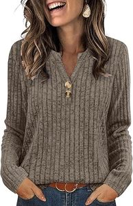 Pulls légers pour femmes, chemises à manches longues, hauts à col en V avec boutons, tenues d'automne 2026 - Product Image 4