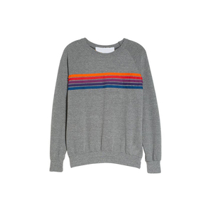 Conjunto Deportivo de Algodón Gris para Mujer, Cuello Redondo, Manga Larga, Diseño de Rayas Arcoíris, Corte Holgado, Ropa Casual de Otoño, Largo Completo - Product Image 5