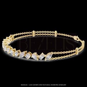 Pulsera de Oro Amarillo con Diamantes Cultivados en Laboratorio de Diversas Formas y Cadenas Múltiples, Regalo de Lujo, Diamantes Cultivados en Laboratorio con Corte Elegante Surtido - Product Image 3