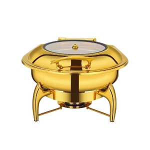 Gold Stainless Steel Chafing Dish Buffet <b>Set</b> With Glass Lid for Hotel Wedding Party Catering By India Manufacturer Chafing Dish - Product Image 5