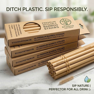 Meilleures ventes : Ensemble de pailles jetables en bambou avec gravure laser gratuite du logo Eco2go Vietnam – Biodégradables et durables - Product Image 1
