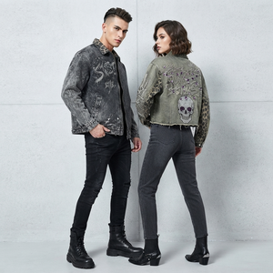 Custom Street Style Acid Wash <b>Denim</b> Jacket Vintage Graphic Print Distressed Zip Up Casual Jean <b>Coat</b> For Unisex Wear - Product Image 6