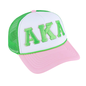 AKA Trucker Snapback <b>Hat</b> Pink Green Color Mesh Back Adjustable Baseball <b>Cap</b> Unisex Casual Outdoor Fashion - Product Image 4