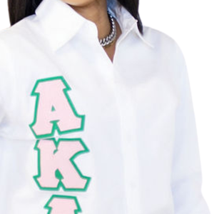 The PerfeKt Pink and <b>Green</b> Button Down Shirt for Women Classic Collared Long Sleeve Casual Fashion <b>Blouse</b> Custom Embroidery - Product Image 3