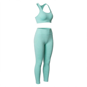 Ensemble de yoga personnalisé pour femme : Soutien-gorge de sport dos nageur et leggings taille haute pleine longueur, sans couture, respirant, en Spandex et Nylon, résistant à l'eau - Product Image 2