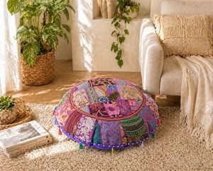 <b>Round</b> meditation <b>cushion</b> cover Indian floor pillow - Product Image 3