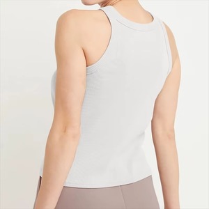 <b>Women</b> Solid Color Ribbed <b>Knitted</b> Sleeveless <b>Tank</b> <b>Top</b> Crew Neck Minimalist Breathable Regular Length Cotton - Product Image 2