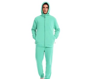Survêtement à capuche vert menthe pour homme, couleur unie, coupe décontractée, 100 % coton respirant, coupe régulière, style automne - Product Image 4