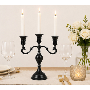 Wholesale Matte <b>Black</b> Metal 3-Arm Candelabra Candle Holder Vintage Style <b>Candlestick</b> Stand for Wedding Table Centerpiece Events - Product Image 4