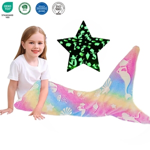 Manta de Sirena Personalizada para Niños, Saco de Dormir de Franela Suave, Cola de Sirena de Dibujos Animados para Invierno, 100% Poliéster Tejido para Niñas - Product Image 1