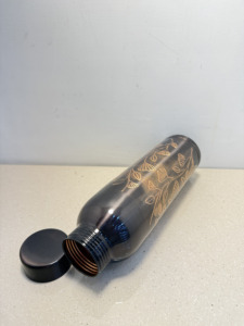 Premium Midnight Black Laser Etched Pure Copper Water Bottle 1000ml Ginkgo Leaf Pattern Ayurvedic Flask Dual Tone Gym <b>Drinkware</b> - Product Image 3