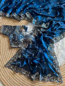 Party Wear Fandy <b>Satin</b> Silk <b>Saree</b> With Embroidery Sequence Work And Multi Borders With Aarco Paired With Fully Stitched Blouse - Product Image 5