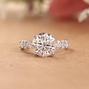 Round and Baguette Shape Prong Setting Side Stone Design in 925 Sterling Silver Engagement Bridal Jewelry Women <b>Moissanite</b> <b>Ring</b> - Product Image 3