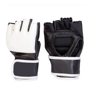 Gants Mma en cuir demi-doigts avec fermeture Velcro pour arts martiaux unisexe noir et blanc - Product Image 1