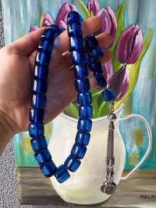 Cuentas de Oración de Resina Azul de Lujo, Hechas a Mano, Tasbih Islámico de Resina con Detalles en Plata, Misbaha, Regalo Musulmán para Él - Product Image 3