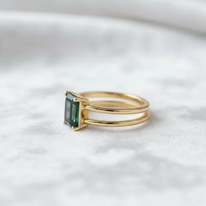 Green Emerald <b>Ring</b> 925 Sterling Silver 14K Gold Plated Minimalist Solitaire Dainty <b>Stacking</b> Engagement Promise <b>Ring</b> - Product Image 2