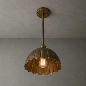 Assured Quality <b>Vintage</b> Bronze <b>Ceiling</b> Pendant <b>Light</b> With Scallop Shell Shade Lighting Fixture - Product Image 3