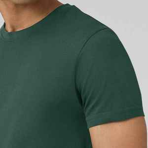 T-shirt à manches courtes pour homme, vert foncé, col rond, coupe classique, vêtements décontractés, jersey 100% coton, couleur unie, tricoté - Product Image 3