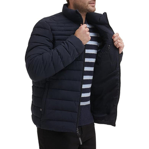Dernière veste matelassée bleu marine pour homme, coupe-vent, fermeture éclair, col montant, décontractée, hiver, couleur unie, extérieur polyester, coupe régulière - Product Image 1