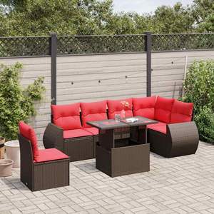 Juego de sofás de jardín de ratán sintético marrón de 7 piezas con cojines, muebles de patio - Product Image 1