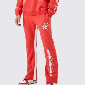 Custom Vintage Washed Distressed Loose Fitted 2Pcs <b>Flare</b> Tracksuits <b>Wholesale</b> Printed Pullover Workout Light Weight Tracksuits - Product Image 4
