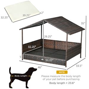 Cuccia per Cani da Esterno in Rattan Bianco Crema con Copertura Rimovibile, Cuscino Morbido, Nido per Gatti e Piccoli Animali, per Animali Domestici di Taglia Media e Grande - Product Image 3