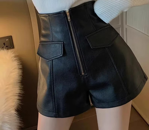 Shorts en cuir véritable fait main pour femme, taille haute, en peau de mouton véritable, doux, imperméables et respirants, tendance - Product Image 1