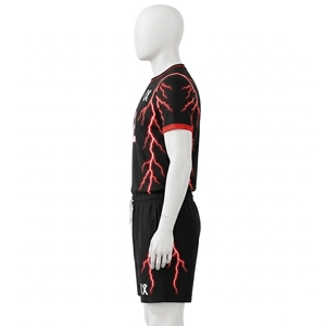 Ensemble d'uniformes de volley-ball personnalisés pour hommes - Maillot et short sublimés 100 % polyester, col rond, manches courtes, taille élastique, personnalisable - Product Image 3