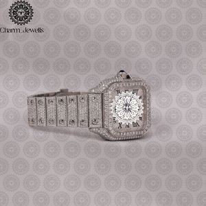 Montre rectangulaire de luxe pour femme Charm_Jewells en acier inoxydable avec lunette sertie de diamants, verre saphir, mouvement à quartz analogique - Product Image 2