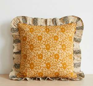 Handmade Cotton Block Print Pillow Cover Colorful Floral Square Bohemian Sham Ruffled Throw <b>Cushion</b> for Home Hospital Hotel Use - Product Image 3