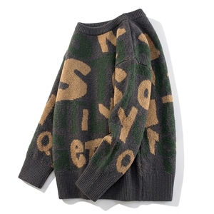 Suéter de punto para hombre al por mayor, 100% algodón, antipilling, cuello redondo, ajuste holgado, manga larga, con estampado de letras, estilo americano. - Product Image 2