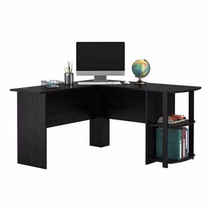 Scrivania per Computer ad Angolo Retto a Forma di L in Legno FCH con Libreria a Due Livelli Nera - Arredamento Unico per Ufficio - Product Image 4